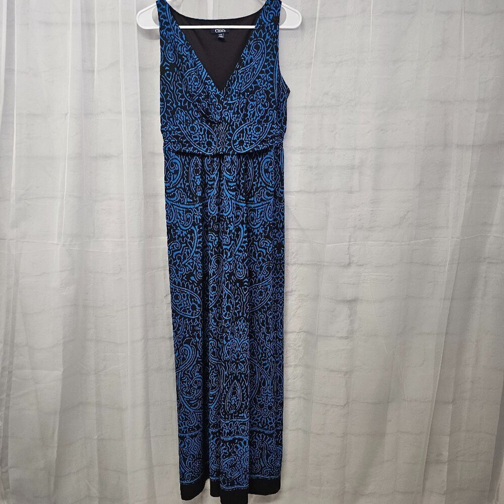 Chaps Dress Maxi Sleeveless Blue Black Paisley Grunge Boho Festival M - Picture 9 of 13